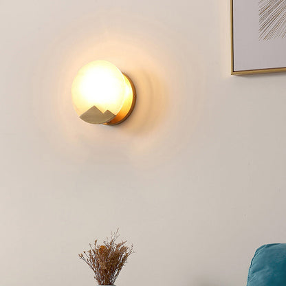 Scandinavian Round Copper Stone 1-Light Wall Sconce Lamp
