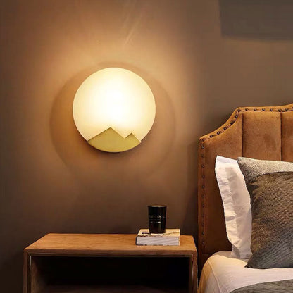 Scandinavian Round Copper Stone 1-Light Wall Sconce Lamp