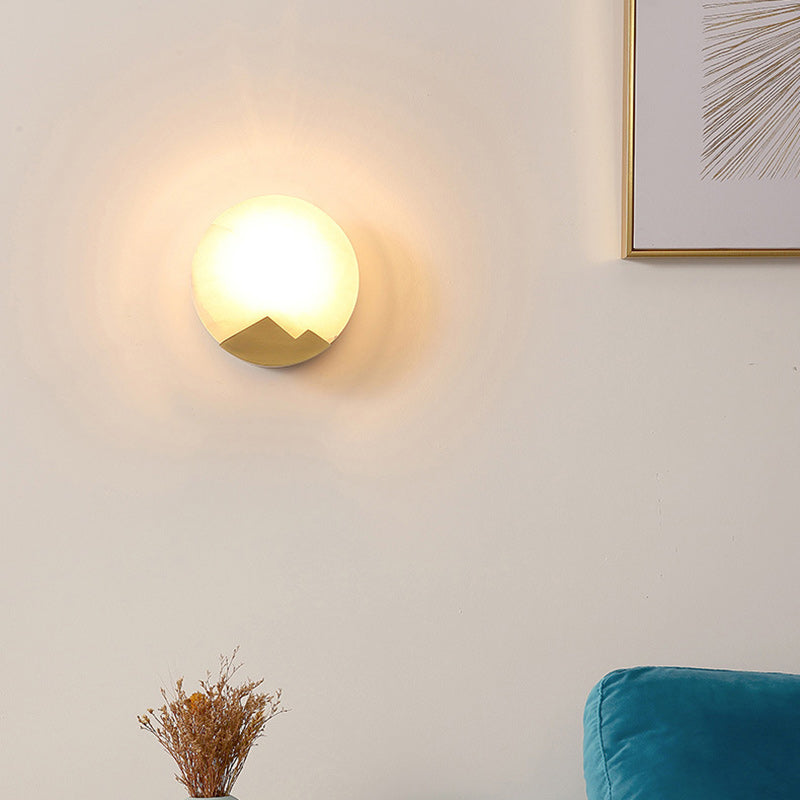 Scandinavian Round Copper Stone 1-Light Wall Sconce Lamp