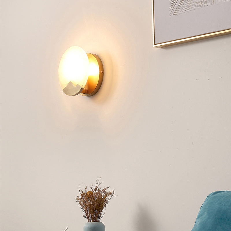 Scandinavian Round Copper Stone 1-Light Wall Sconce Lamp