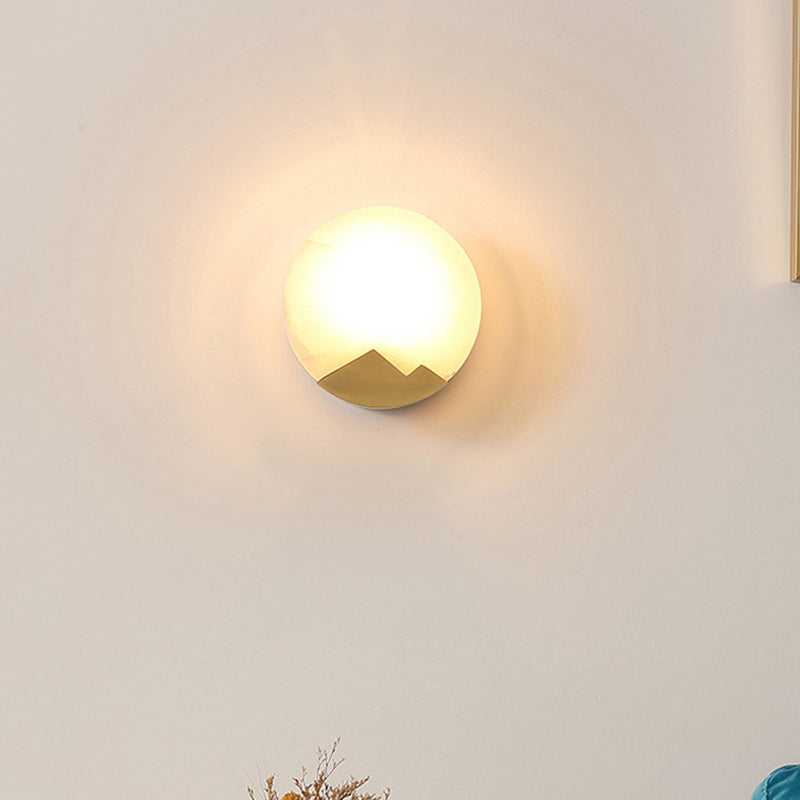 Scandinavian Round Copper Stone 1-Light Wall Sconce Lamp