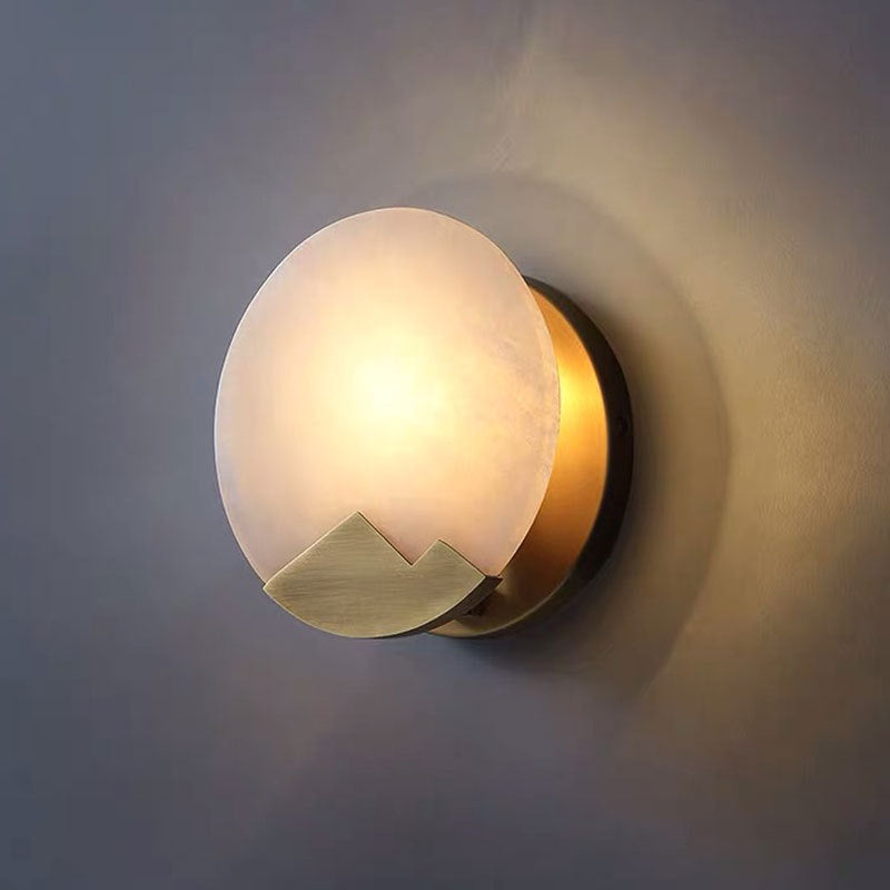 Scandinavian Round Copper Stone 1-Light Wall Sconce Lamp