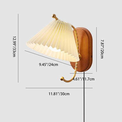 Nordic Cone Iron Wood Fabric 1-Light Wall Sconce Lamp