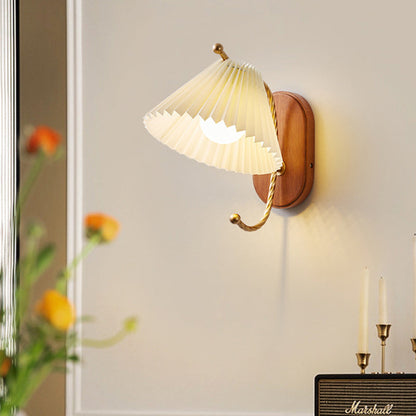 Nordic Cone Iron Wood Fabric 1-Light Wall Sconce Lamp
