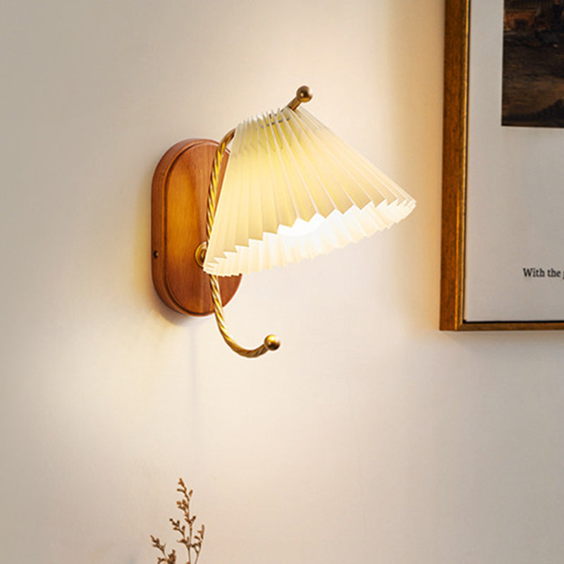 Nordic Cone Iron Wood Fabric 1-Light Wall Sconce Lamp