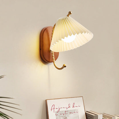 Nordic Cone Iron Wood Fabric 1-Light Wall Sconce Lamp