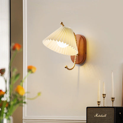 Nordic Cone Iron Wood Fabric 1-Light Wall Sconce Lamp