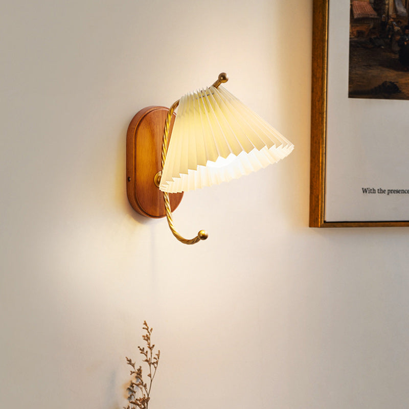 Nordic Cone Iron Wood Fabric 1-Light Wall Sconce Lamp