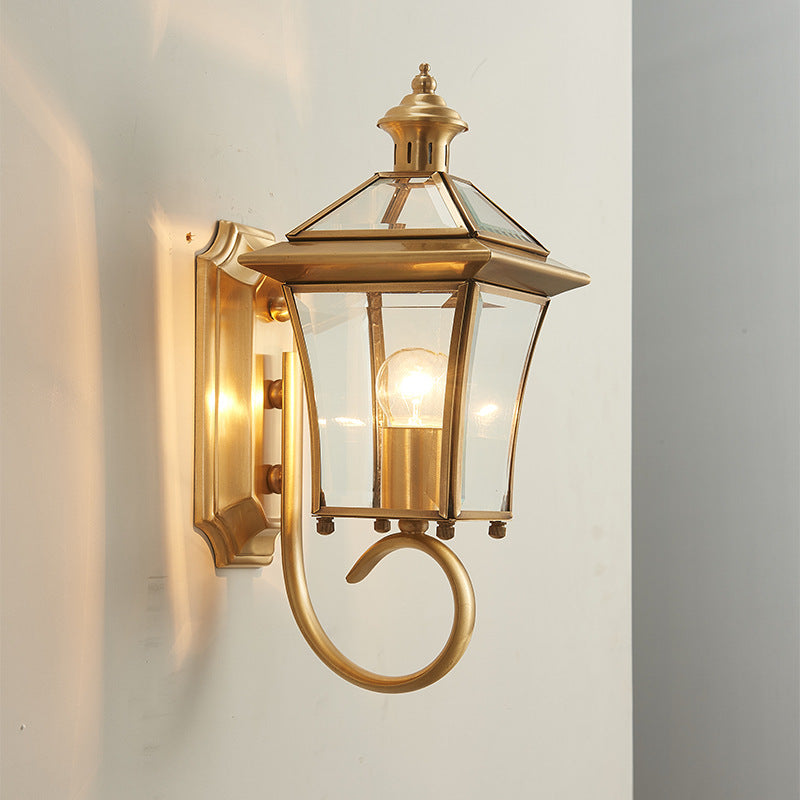 European Trapezoid Copper Glass 1-Light Wall Sconce Lamp