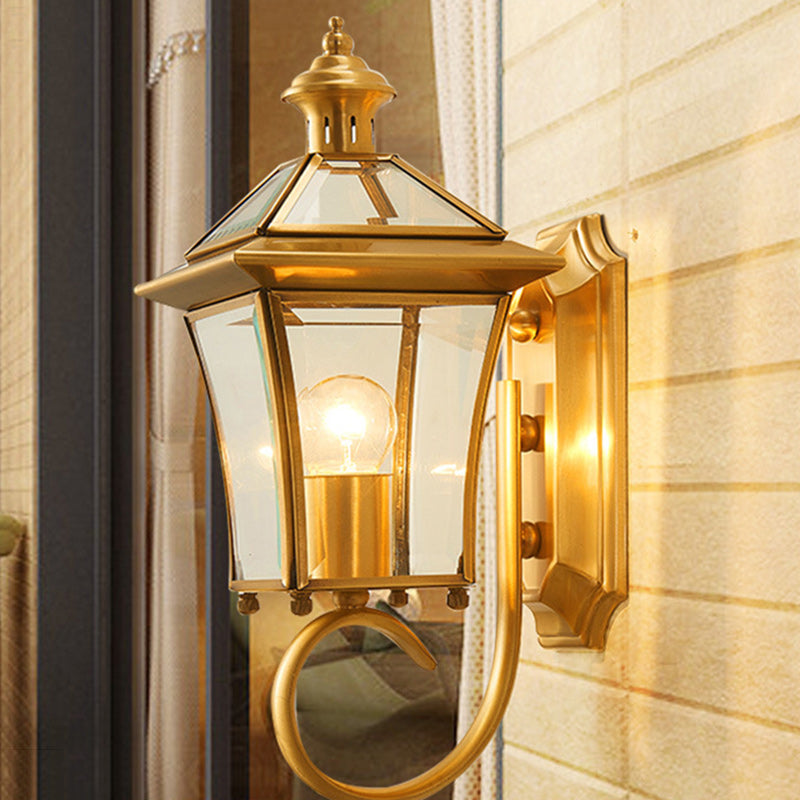 European Trapezoid Copper Glass 1-Light Wall Sconce Lamp