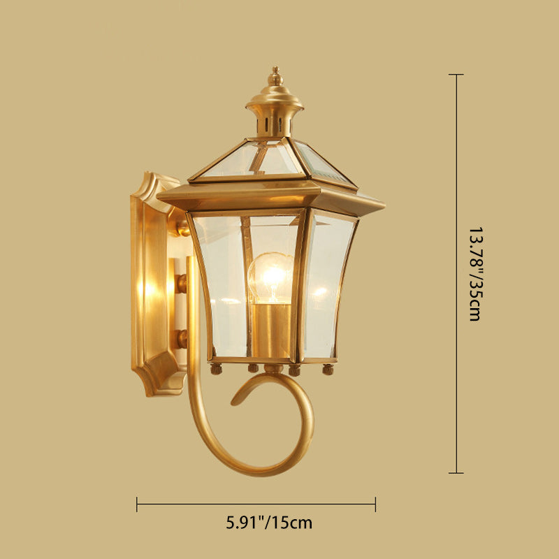 European Trapezoid Copper Glass 1-Light Wall Sconce Lamp