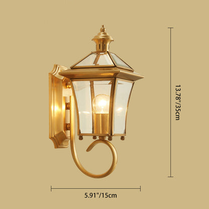 European Trapezoid Copper Glass 1-Light Wall Sconce Lamp