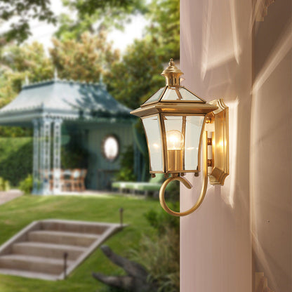 European Trapezoid Copper Glass 1-Light Wall Sconce Lamp