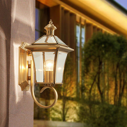 European Trapezoid Copper Glass 1-Light Wall Sconce Lamp