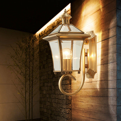 European Trapezoid Copper Glass 1-Light Wall Sconce Lamp
