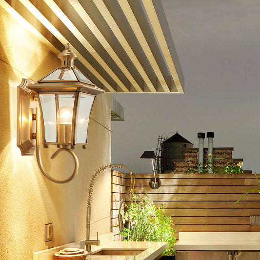 European Trapezoid Copper Glass 1-Light Wall Sconce Lamp