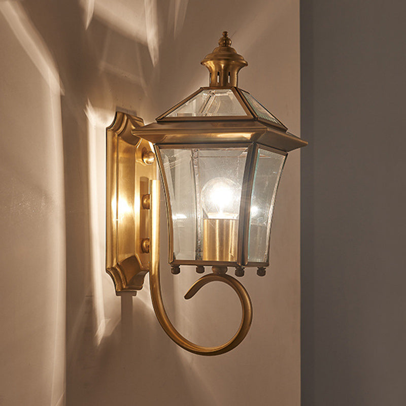 European Trapezoid Copper Glass 1-Light Wall Sconce Lamp