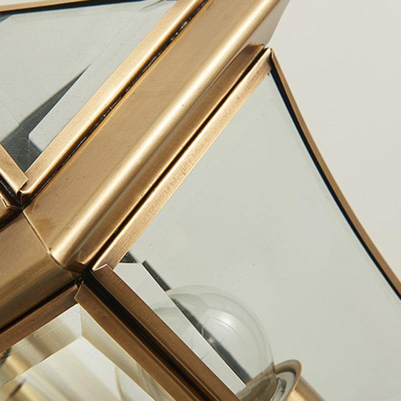 European Trapezoid Copper Glass 1-Light Wall Sconce Lamp