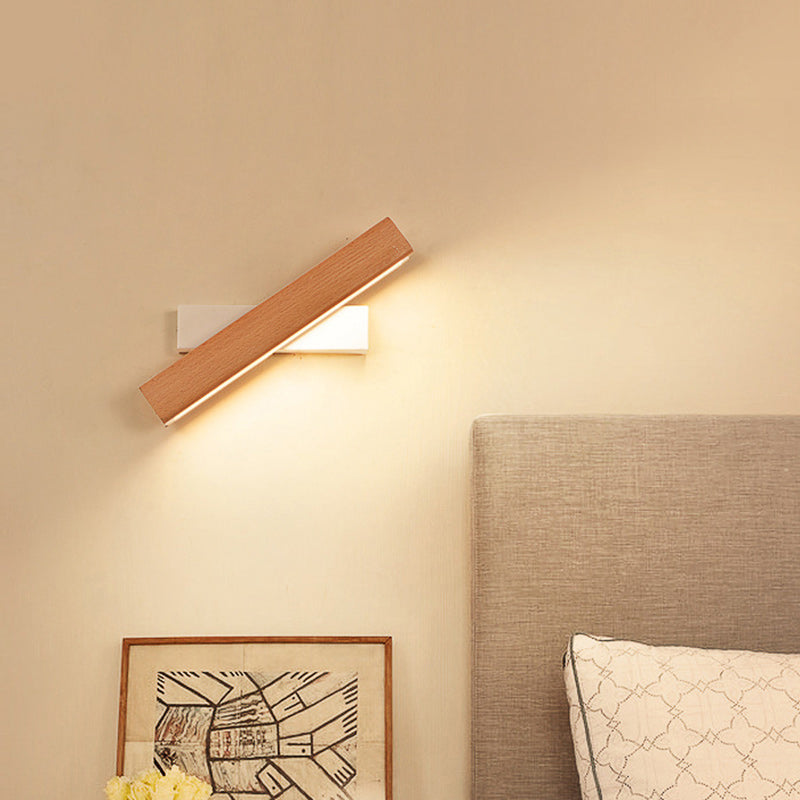 Minimalist Rectangular Wood Plastic LED Wall Sconce Lamp