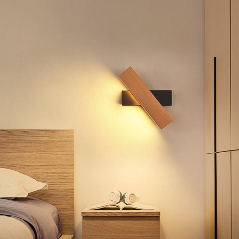 Minimalist Rectangular Wood Plastic LED Wall Sconce Lamp