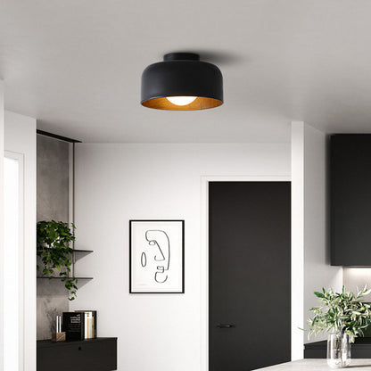 Contemporary Nordic Round Iron Glass 1-Light Semi-Flush Mount Ceiling Light For Living Room