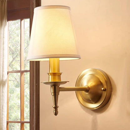 Traditional Drum Copper Fabric 1/2-Light Wall Sconce Lamp