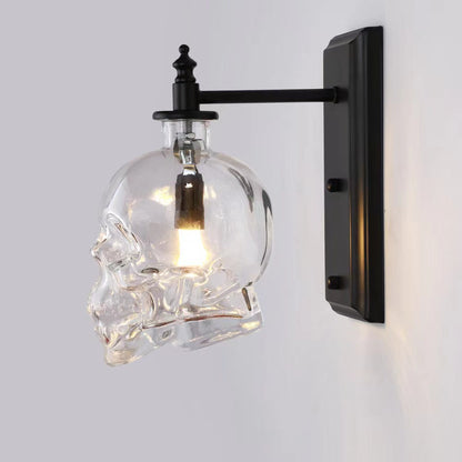 Industrial Skull Iron Glass 1-Light Wall Sconce Lamp
