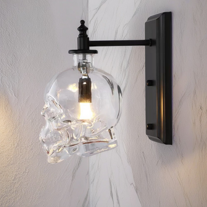 Industrial Skull Iron Glass 1-Light Wall Sconce Lamp