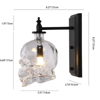 Industrial Skull Iron Glass 1-Light Wall Sconce Lamp