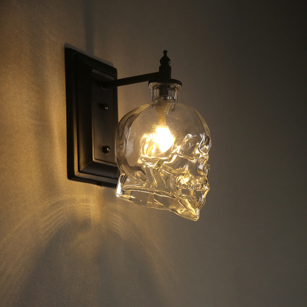 Industrial Skull Iron Glass 1-Light Wall Sconce Lamp