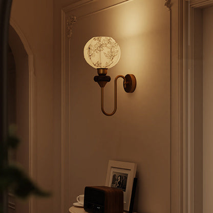 French Oval Iron Wood Fabric 1-Light Wall Sconce Lamp