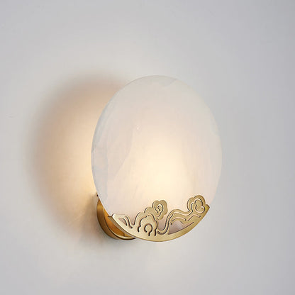 Chinese Round Copper Stone 1-Light Wall Sconce Lamp