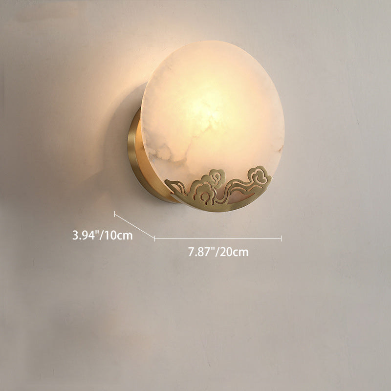 Chinese Round Copper Stone 1-Light Wall Sconce Lamp