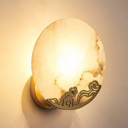 Chinese Round Copper Stone 1-Light Wall Sconce Lamp