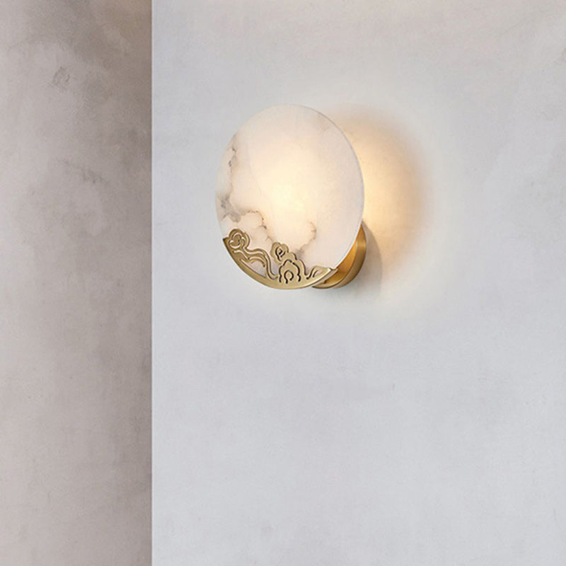 Chinese Round Copper Stone 1-Light Wall Sconce Lamp