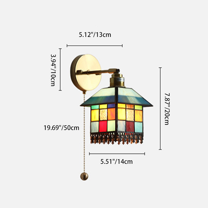 Japanese Rectangular Copper Glass 1-Light Wall Sconce Lamp