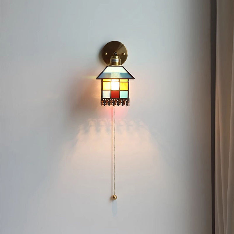 Japanese Rectangular Copper Glass 1-Light Wall Sconce Lamp