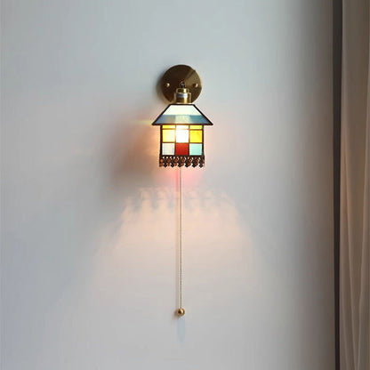 Japanese Rectangular Copper Glass 1-Light Wall Sconce Lamp