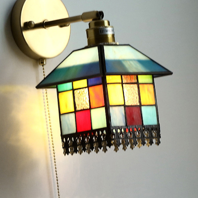 Japanese Rectangular Copper Glass 1-Light Wall Sconce Lamp