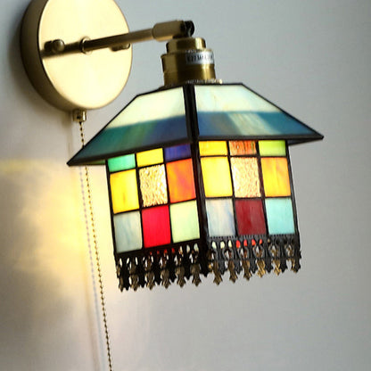 Japanese Rectangular Copper Glass 1-Light Wall Sconce Lamp