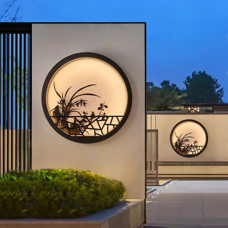 Traditional Chinese Round Iron Acrylic LED Wall Sconce Lamp