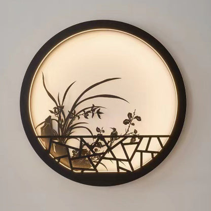 Traditional Chinese Round Iron Acrylic LED Wall Sconce Lamp