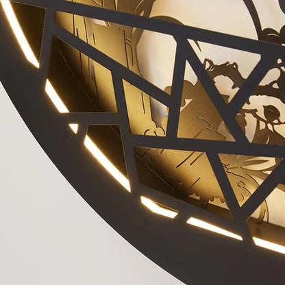 Traditional Chinese Round Iron Acrylic LED Wall Sconce Lamp