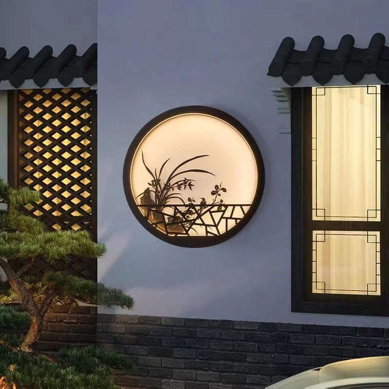 Traditional Chinese Round Iron Acrylic LED Wall Sconce Lamp