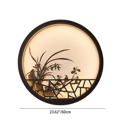 Traditional Chinese Round Iron Acrylic LED Wall Sconce Lamp