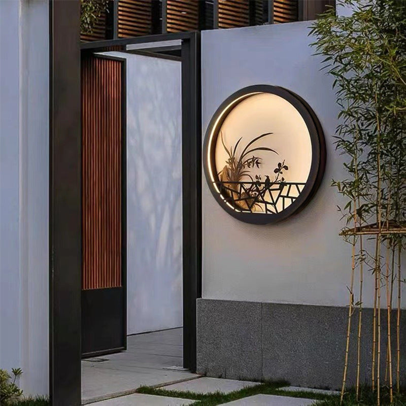 Traditional Chinese Round Iron Acrylic LED Wall Sconce Lamp