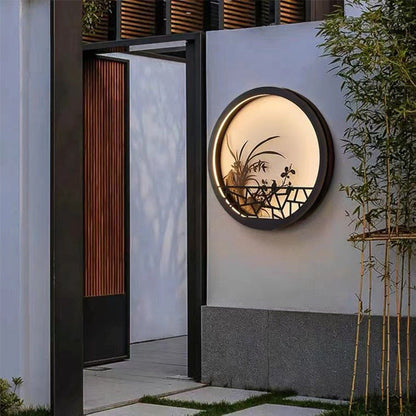 Traditional Chinese Round Iron Acrylic LED Wall Sconce Lamp