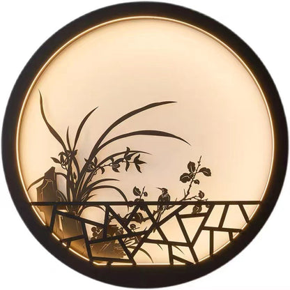 Traditional Chinese Round Iron Acrylic LED Wall Sconce Lamp