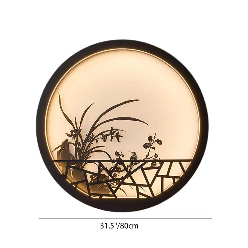 Traditional Chinese Round Iron Acrylic LED Wall Sconce Lamp