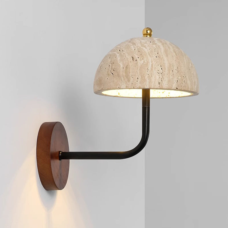 Nordic Round Wood Iron Stone 1-Light Wall Sconce Lamp